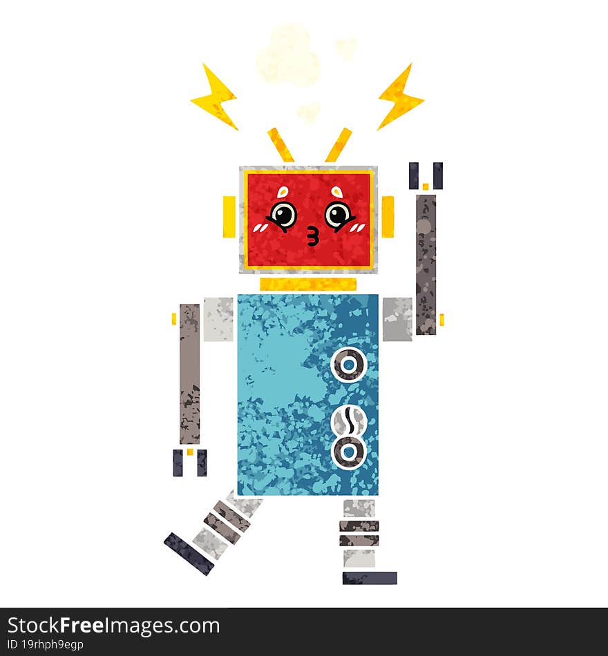 Retro Illustration Style Cartoon Robot Malfunction