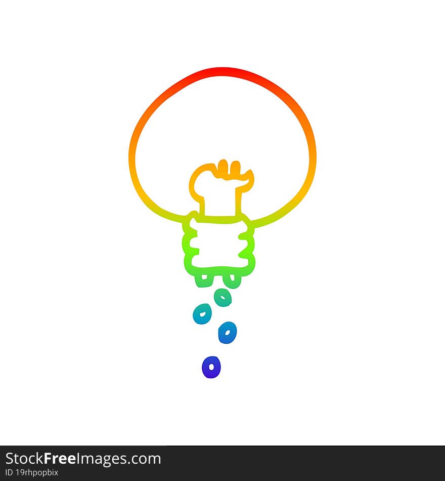 rainbow gradient line drawing of a cartoon shining light bulb