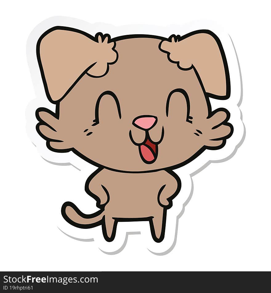 sticker of a laughing cartoon dog