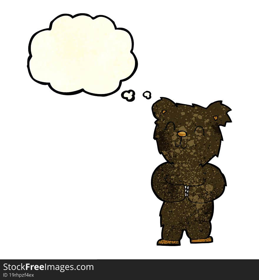 Cartoon Happy Little Black Bear With Thought Bubble