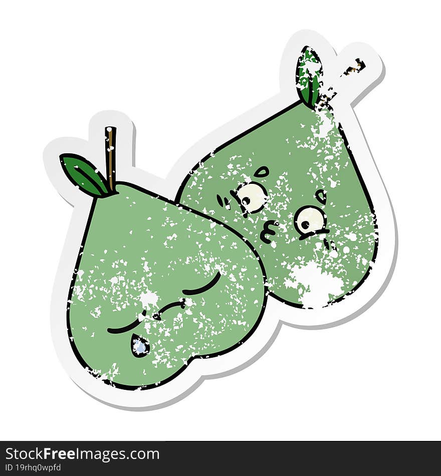 distressed sticker of a cute cartoon green pear