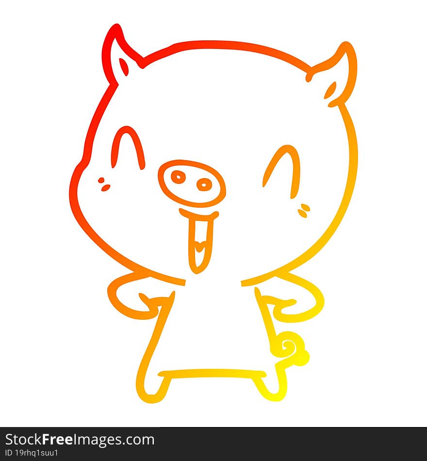 warm gradient line drawing happy cartoon pig