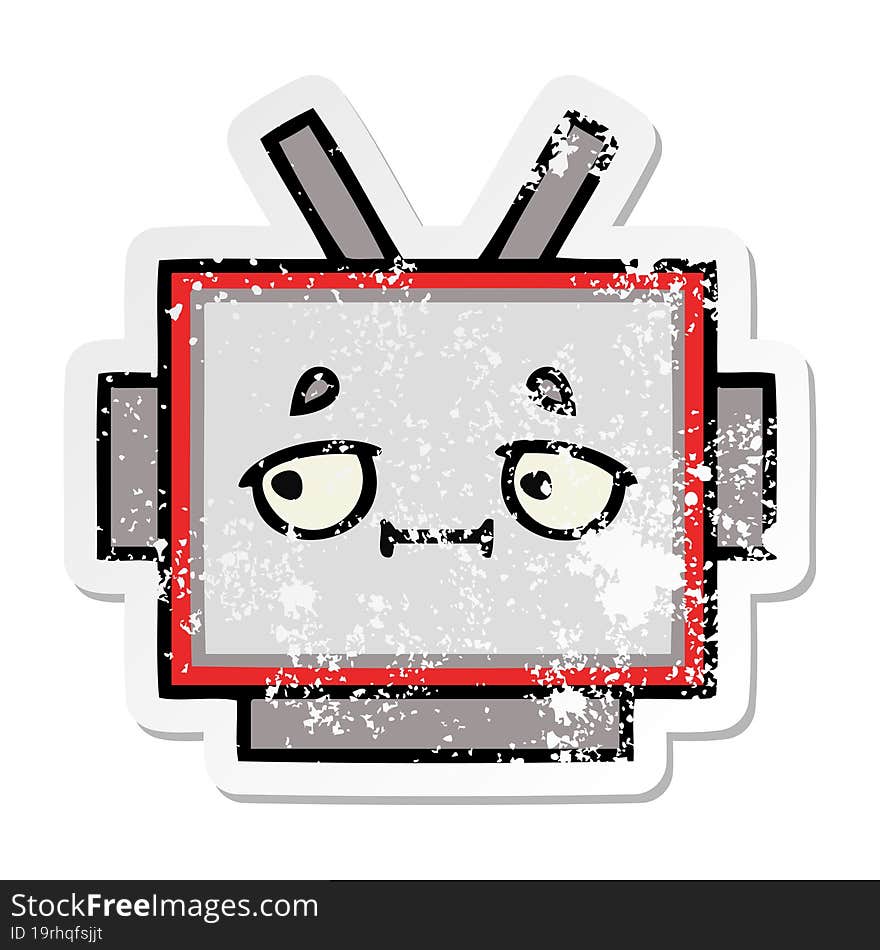 distressed sticker of a cute cartoon robot head