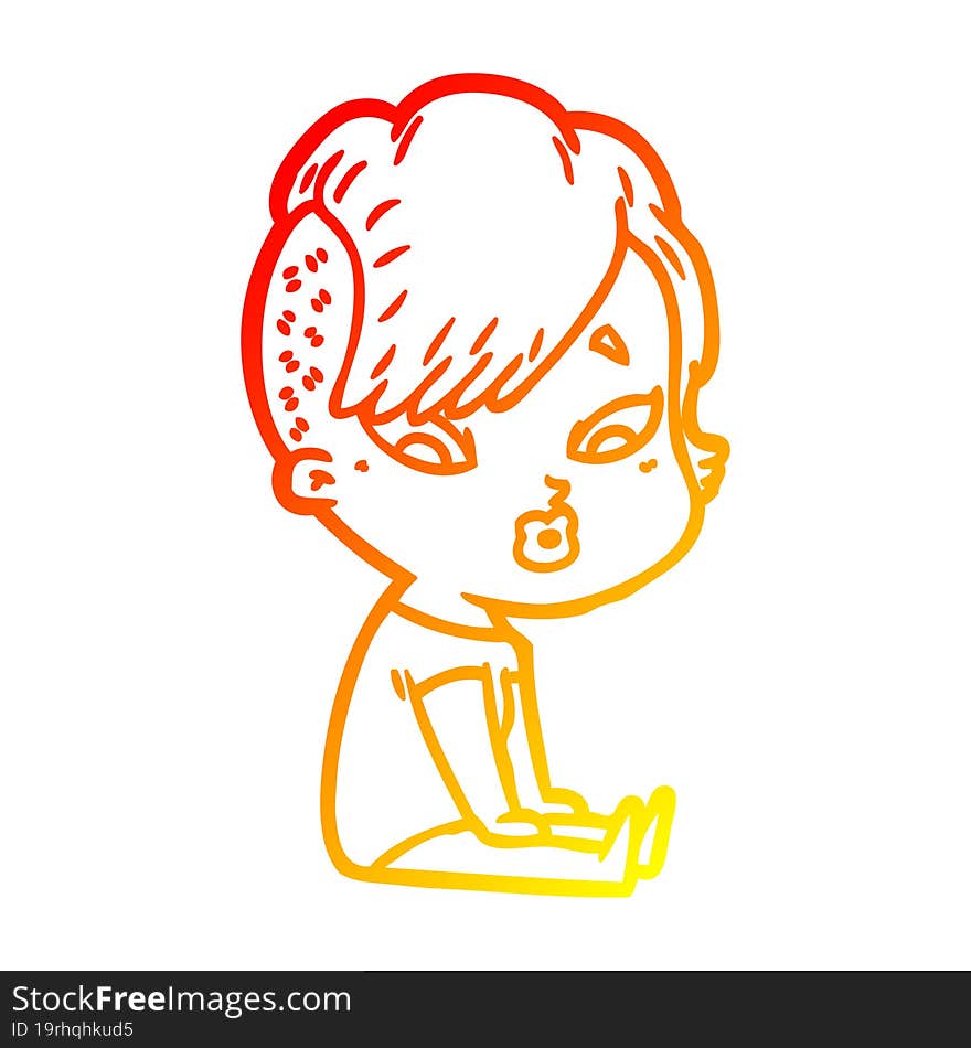 warm gradient line drawing cartoon surprised girl