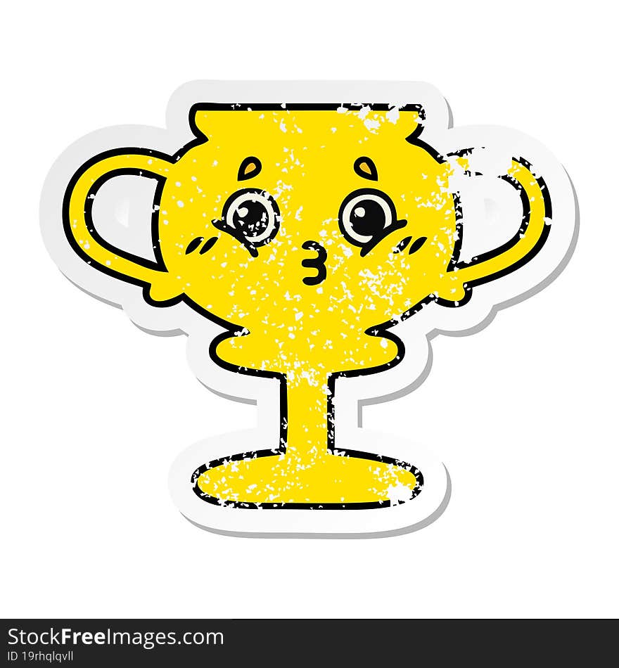 distressed sticker of a cute cartoon trophy