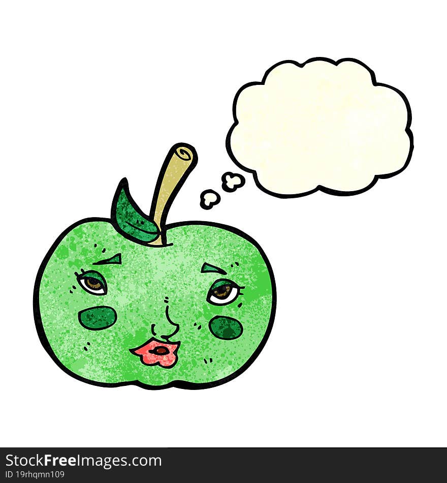 Cartoon Apple With Face With Thought Bubble