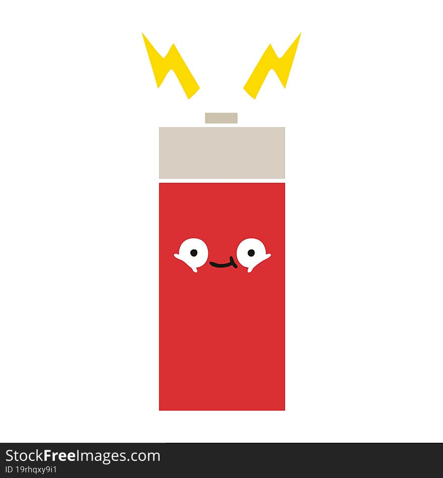 flat color retro cartoon of a battery