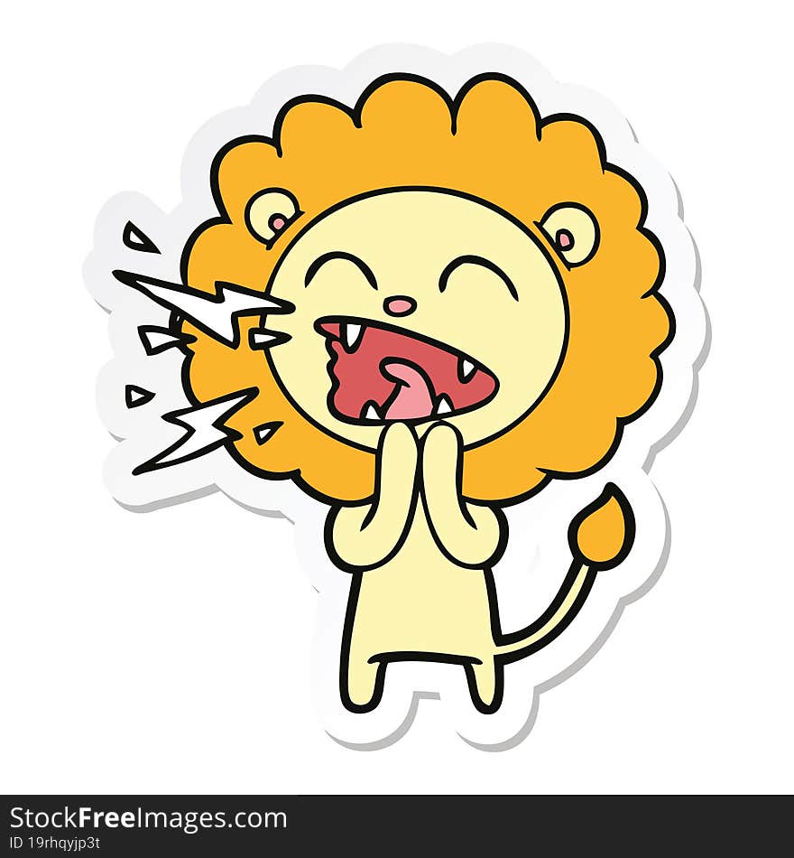 sticker of a cartoon roaring lion