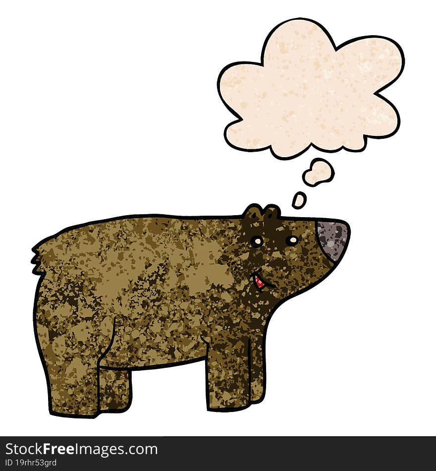 cartoon bear and thought bubble in grunge texture pattern style