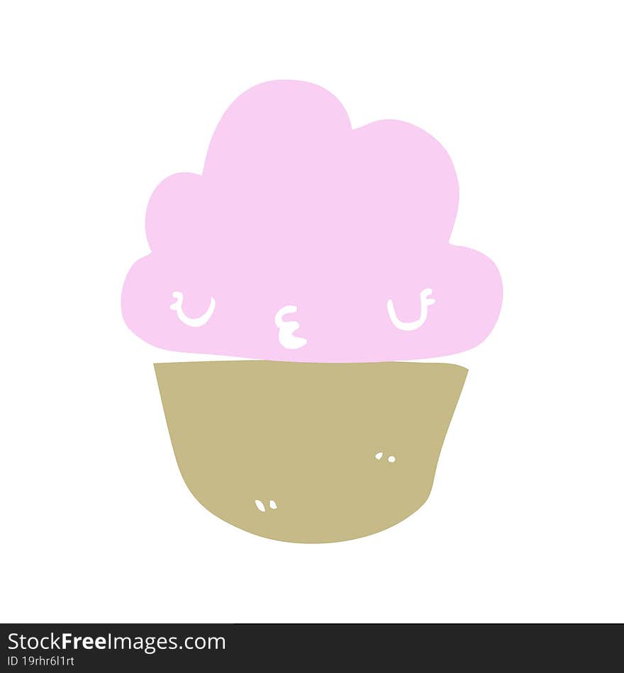 flat color style cartoon cupcake with face