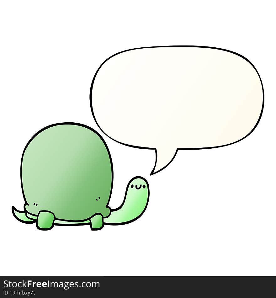 Cute Cartoon Tortoise And Speech Bubble In Smooth Gradient Style