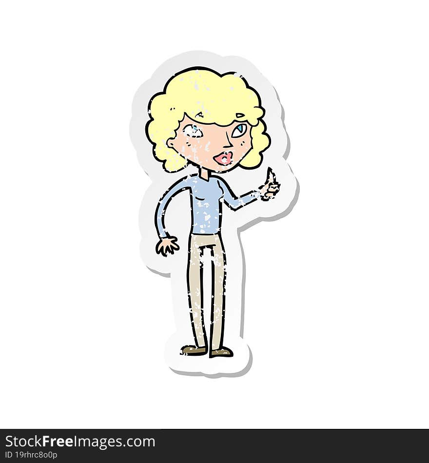 Retro Distressed Sticker Of A Cartoon Woman Giving Thumbs Up Symbol