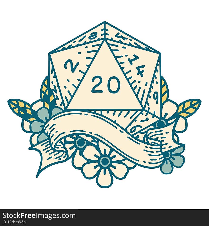 natural twenty D20 dice roll illustration