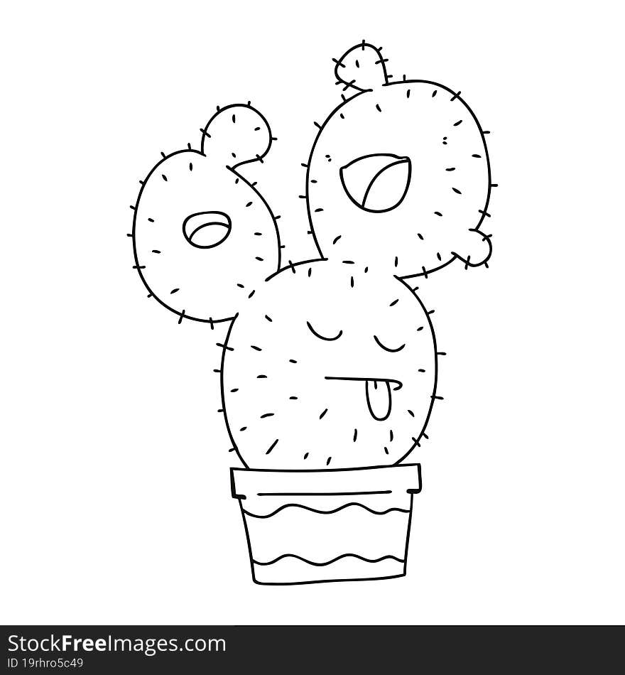 Quirky Line Drawing Cartoon Cactus