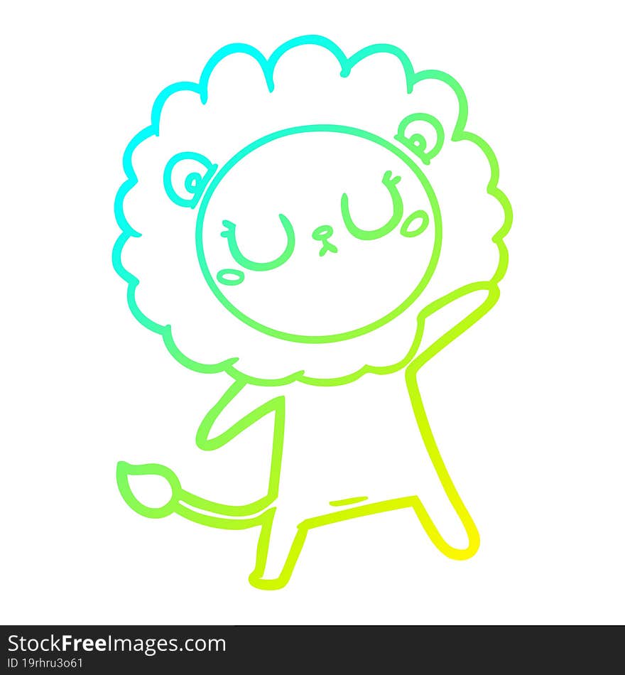 cold gradient line drawing of a cartoon lion