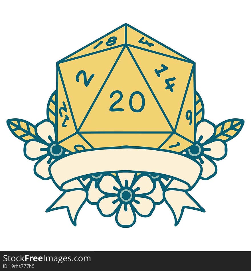 natural 20 critical hit D20 dice roll illustration