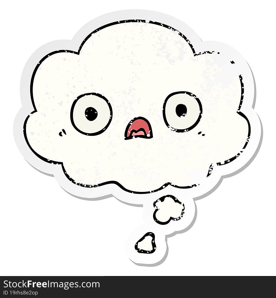 cute cartoon face with thought bubble as a distressed worn sticker