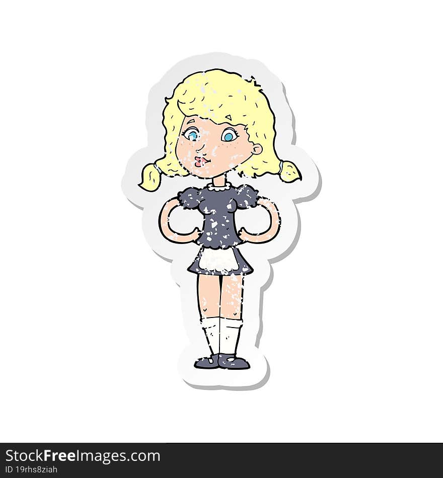 retro distressed sticker of a cartoon happy waitress woman