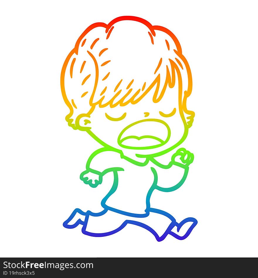 rainbow gradient line drawing cartoon woman talking