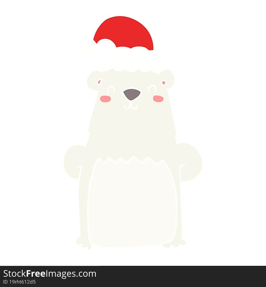 flat color style cartoon bear wearing christmas hat