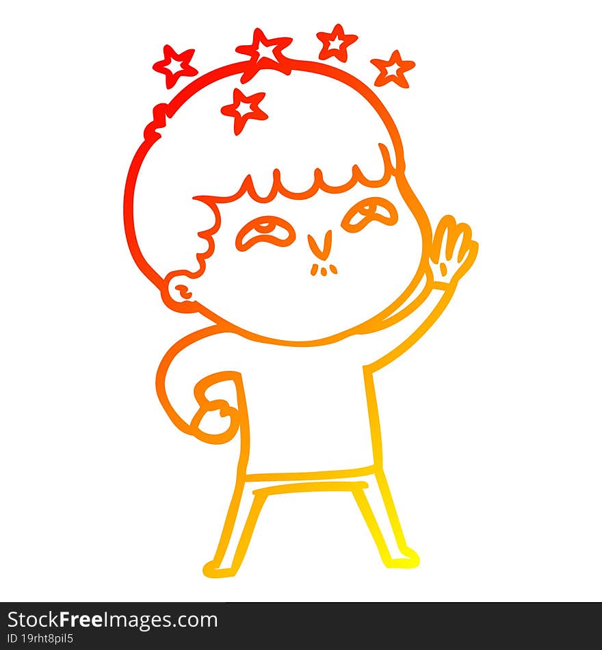 warm gradient line drawing cartoon amazed boy