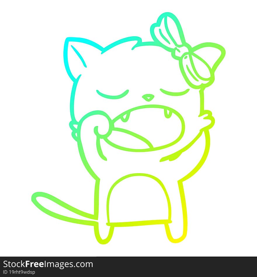 cold gradient line drawing cartoon yawning cat