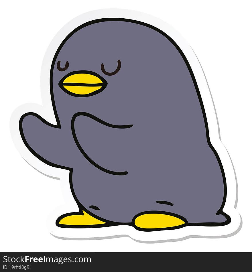 Sticker Of A Quirky Hand Drawn Cartoon Penguin