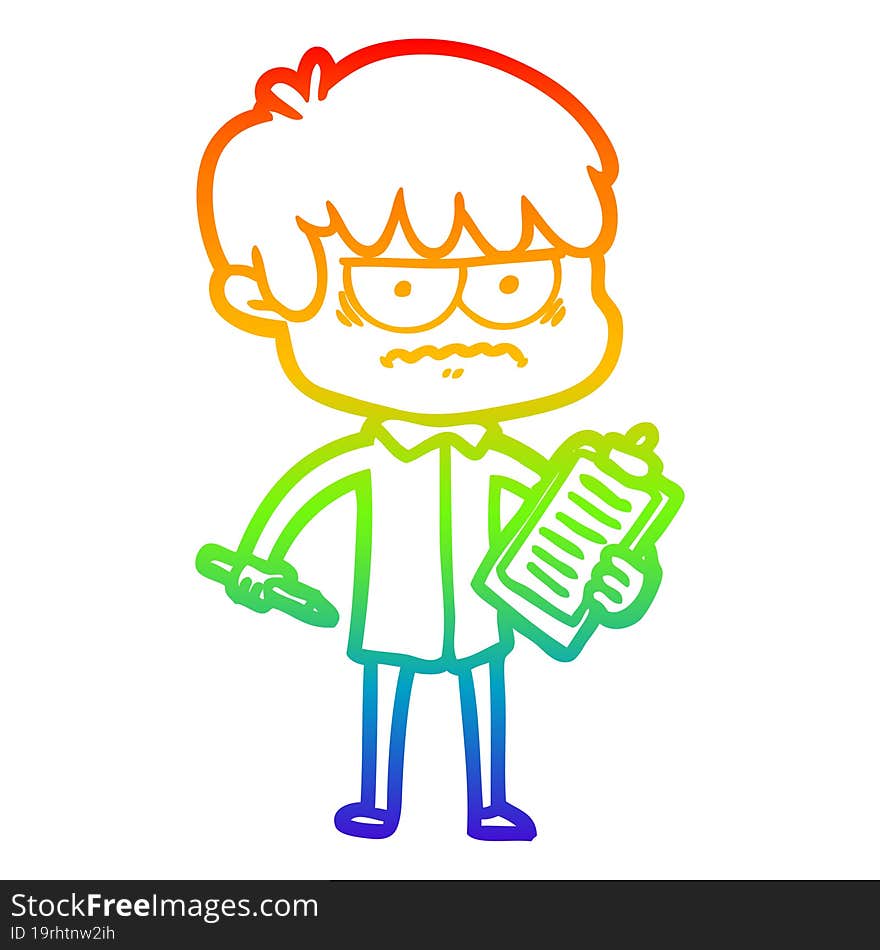 rainbow gradient line drawing annoyed cartoon boy