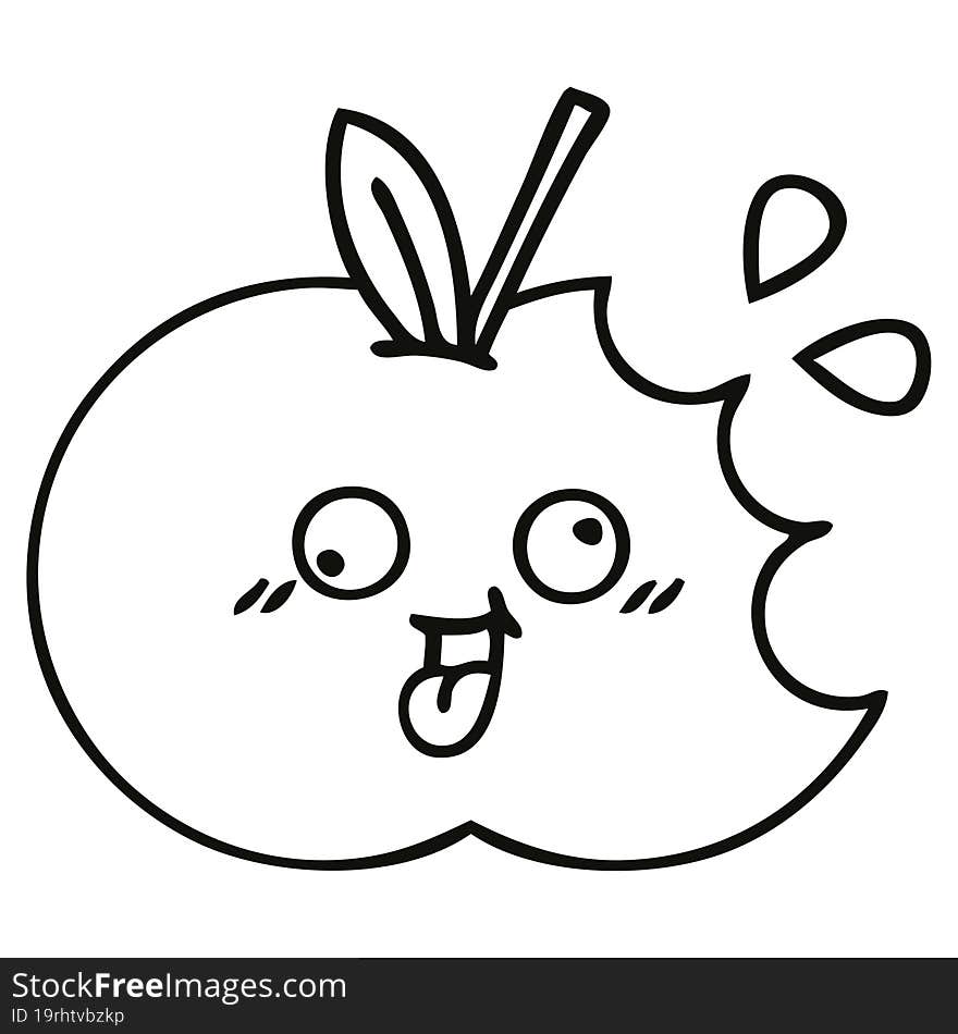 line drawing cartoon of a red apple