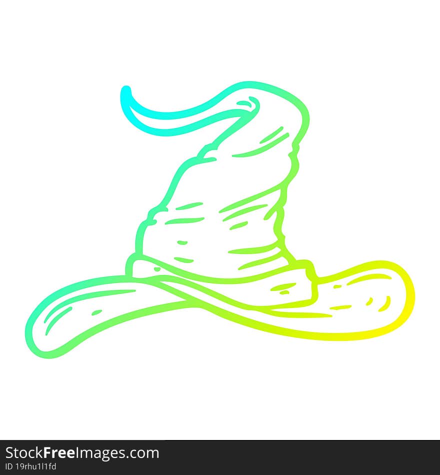 cold gradient line drawing of a cartoon wizards hat