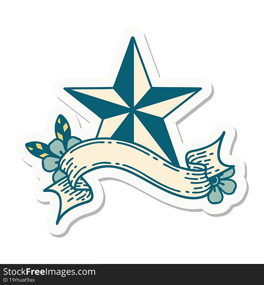 tattoo sticker with banner of a star