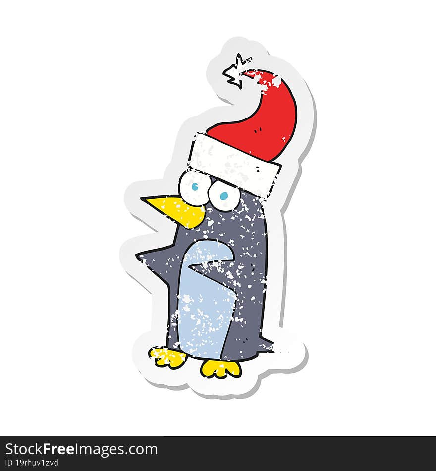 retro distressed sticker of a cartoon christmas penguin