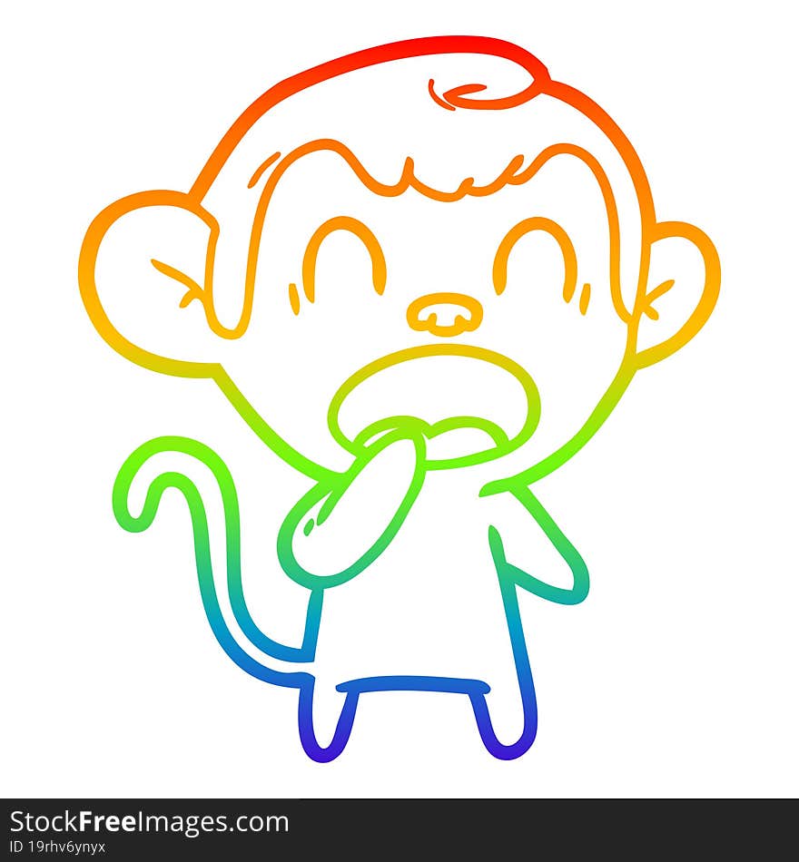 rainbow gradient line drawing yawning cartoon monkey