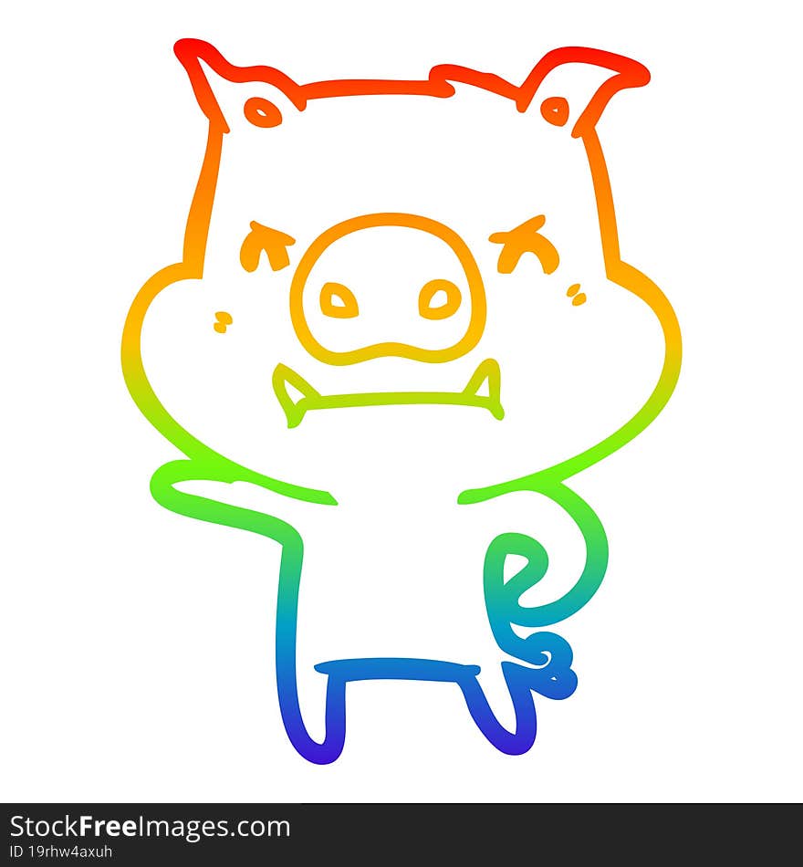 rainbow gradient line drawing angry cartoon pig