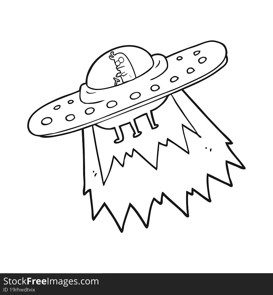 freehand drawn black and white cartoon ufo