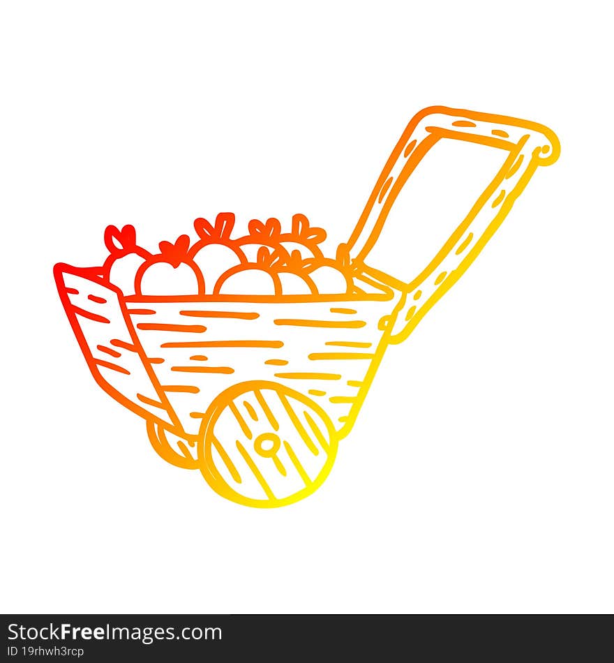 warm gradient line drawing cart full of fresh apples