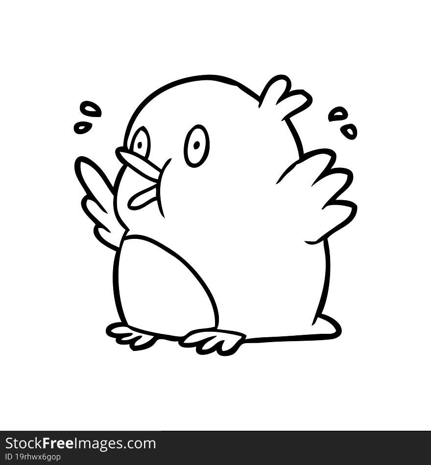 line drawing of a over excited robin. line drawing of a over excited robin