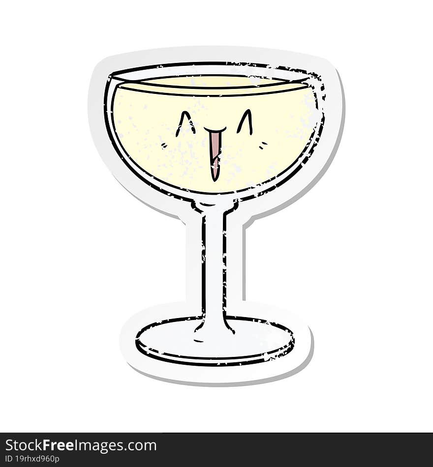 distressed sticker of a cartoon glass of wine