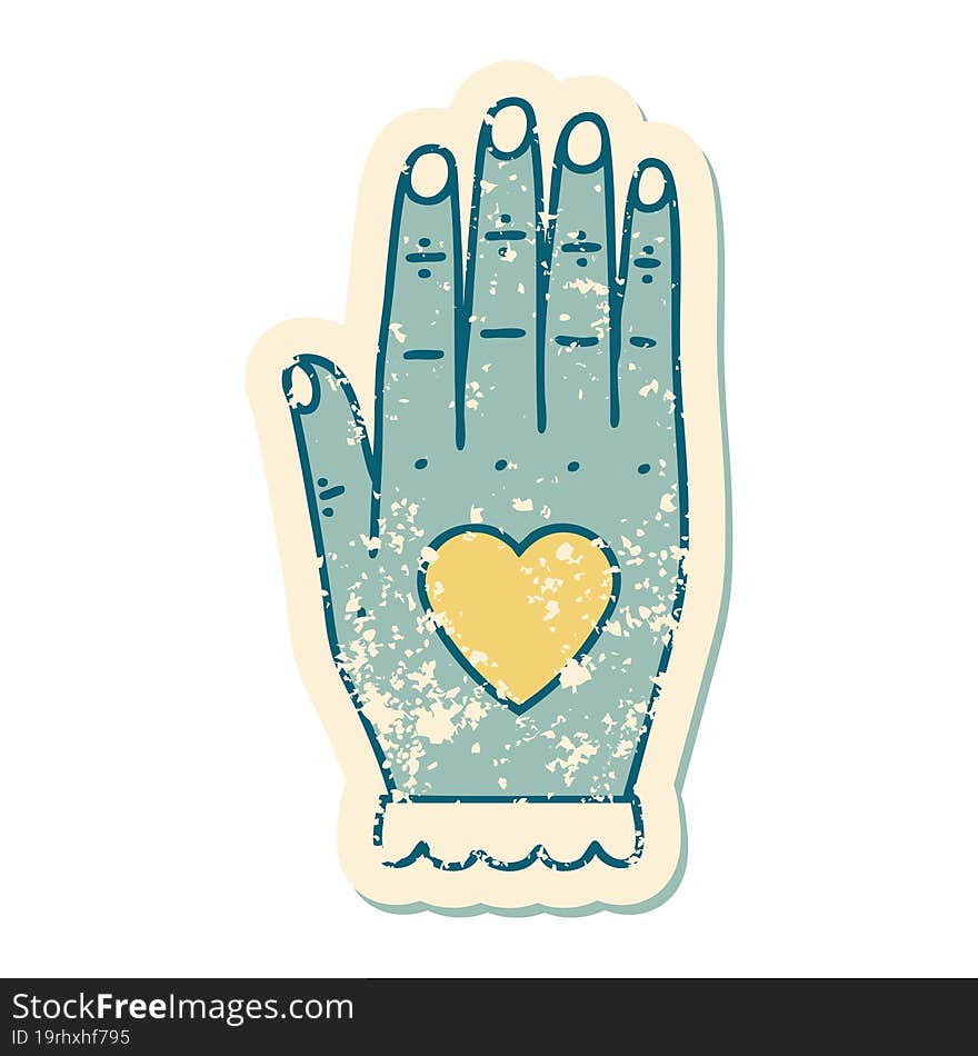 iconic distressed sticker tattoo style image of a hand. iconic distressed sticker tattoo style image of a hand