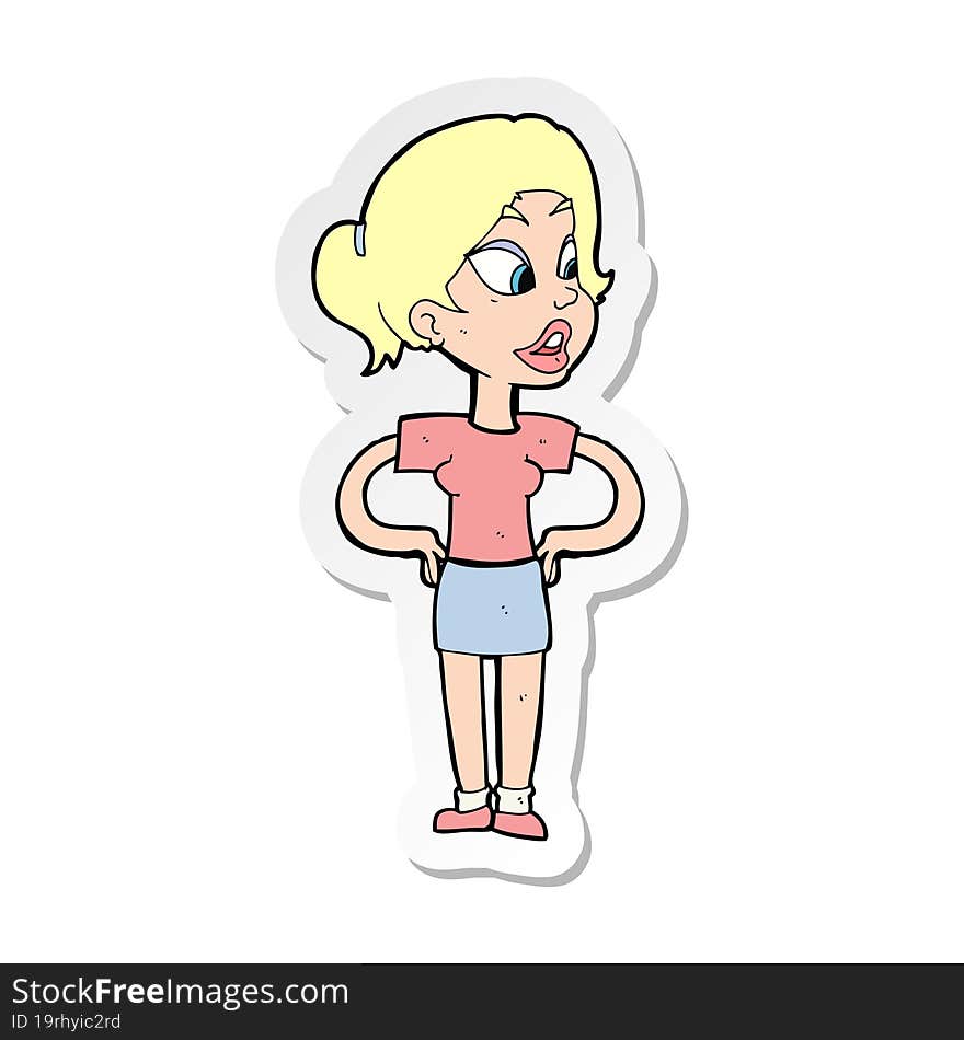 sticker of a cartoon woman with hands on hips