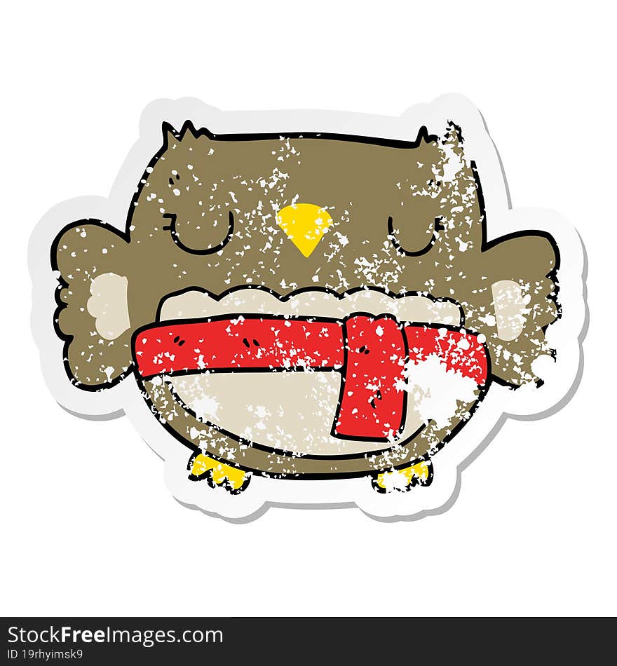 distressed sticker of a cartoon owl