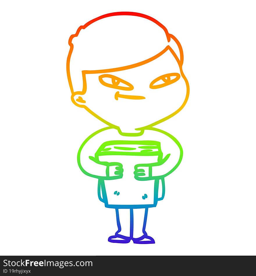 rainbow gradient line drawing of a cartoon boy