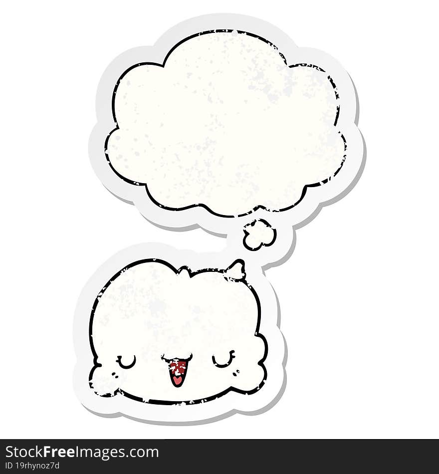 Cute Cartoon Cloud And Thought Bubble As A Distressed Worn Sticker