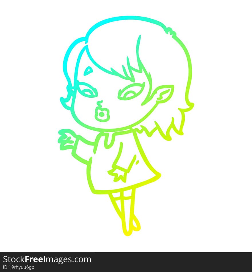 cold gradient line drawing cute cartoon vampire girl