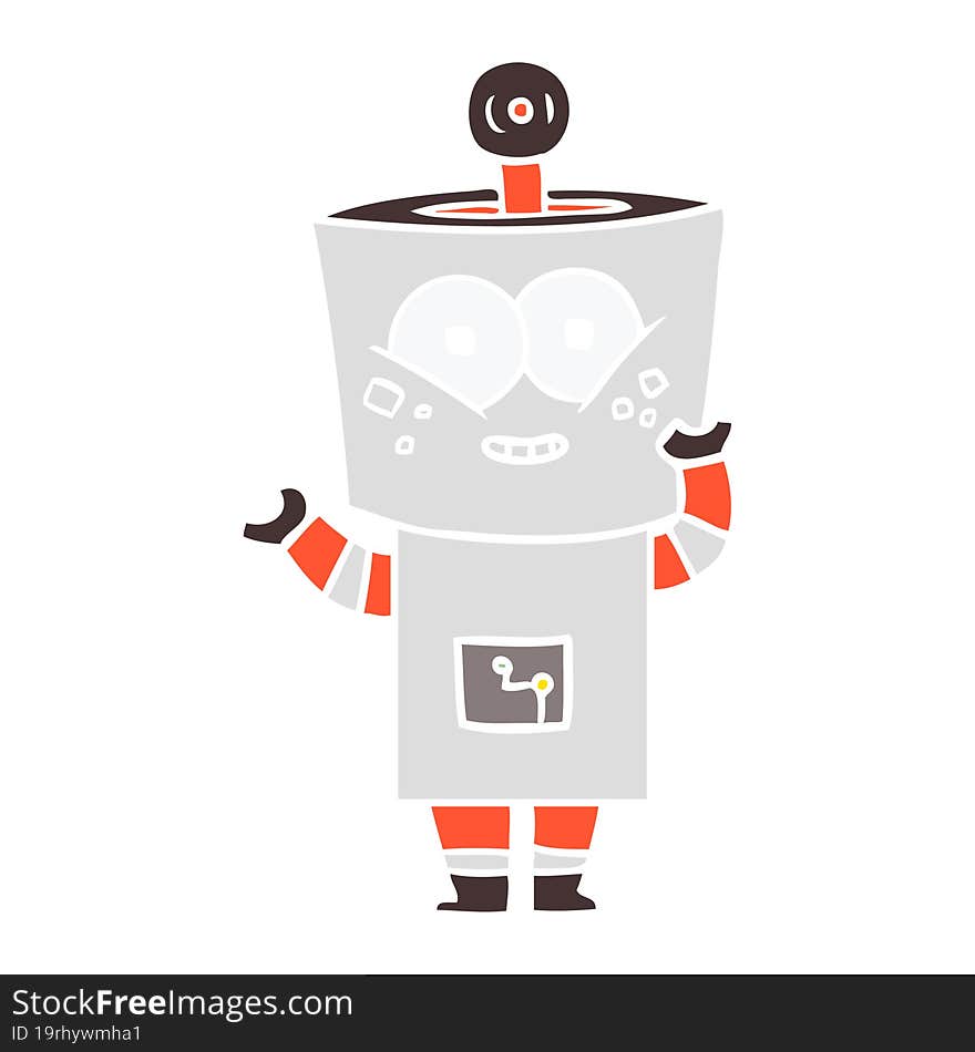 Happy Flat Color Style Cartoon Robot Waving Hello