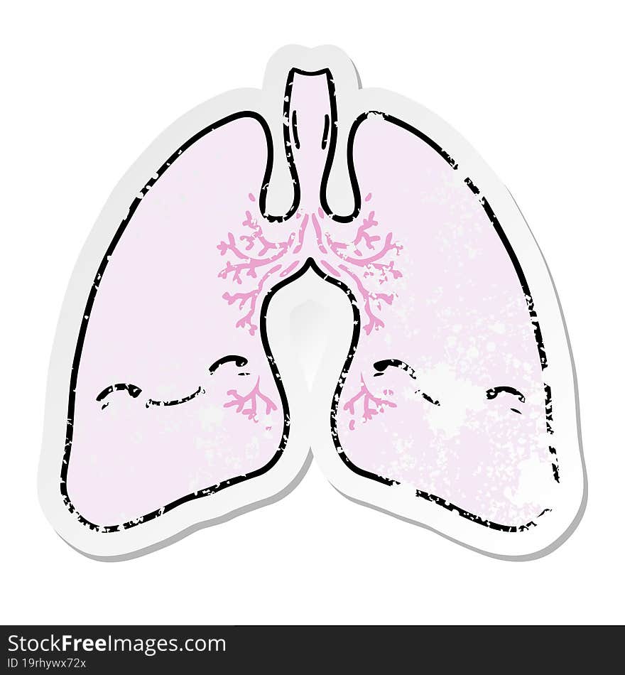 distressed sticker of a cartoon lungs