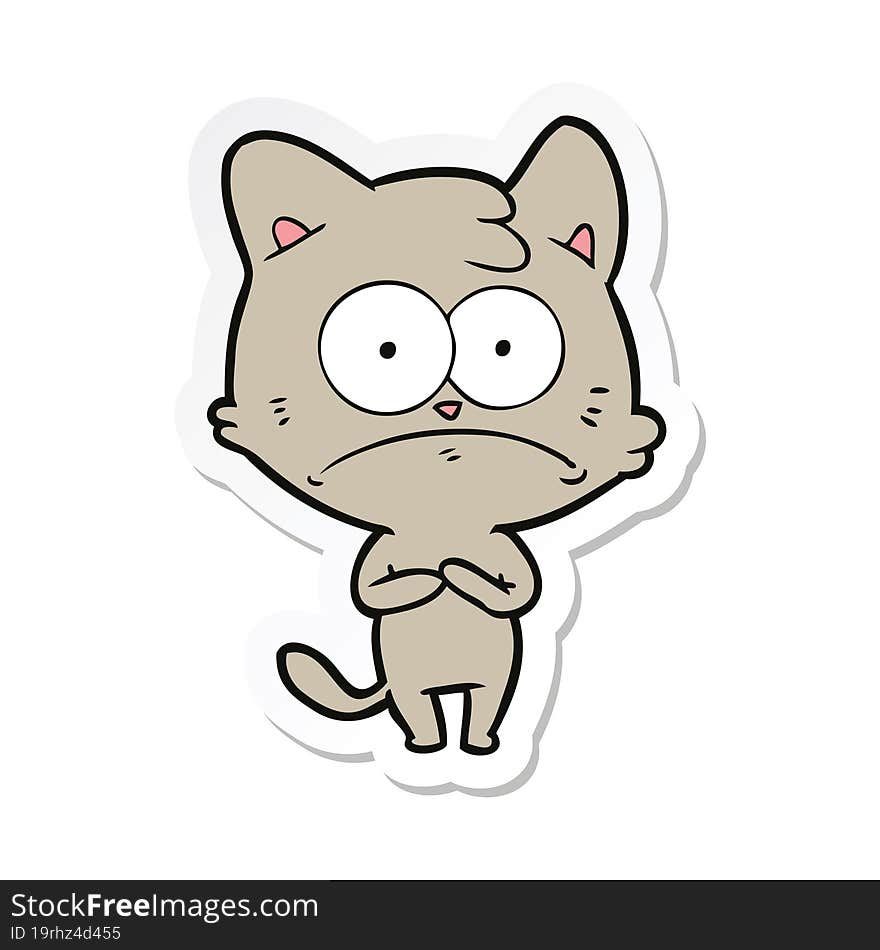 Sticker Of A Cartoon Nervous Cat