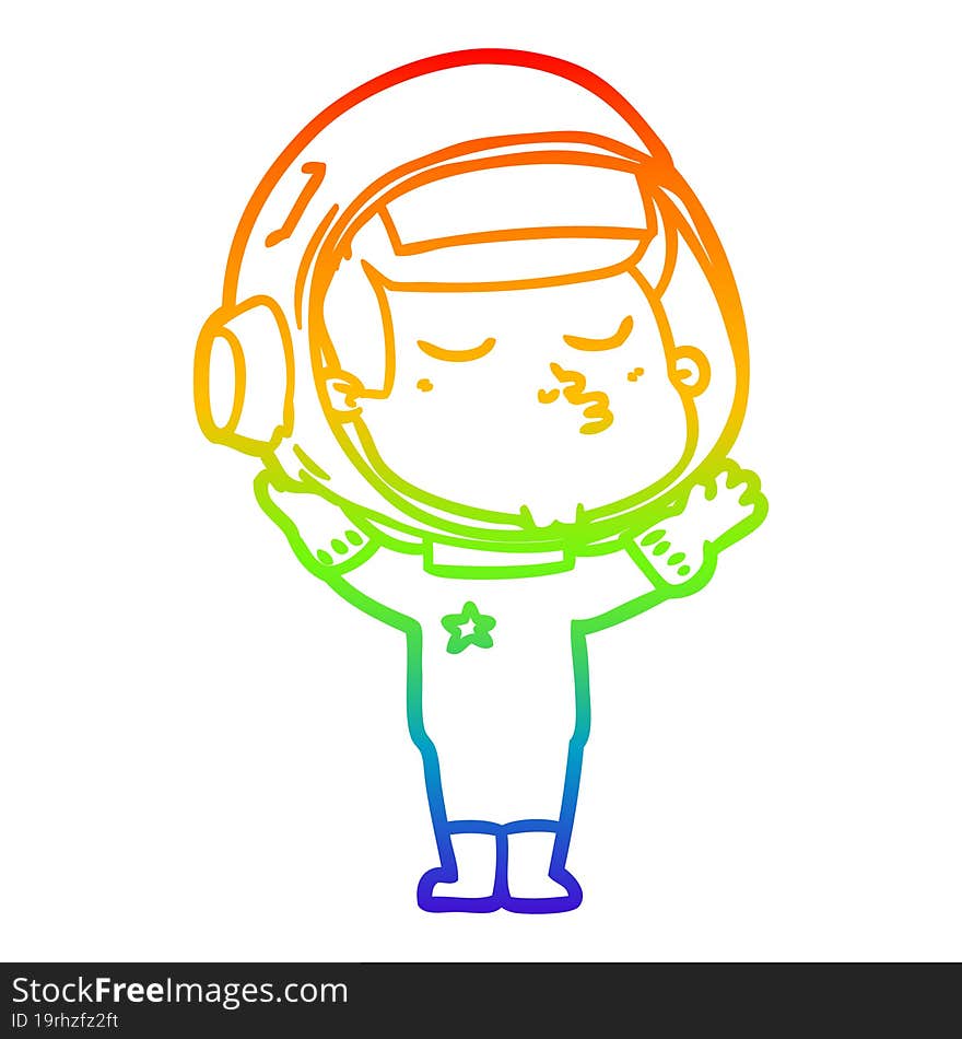 rainbow gradient line drawing cartoon confident astronaut