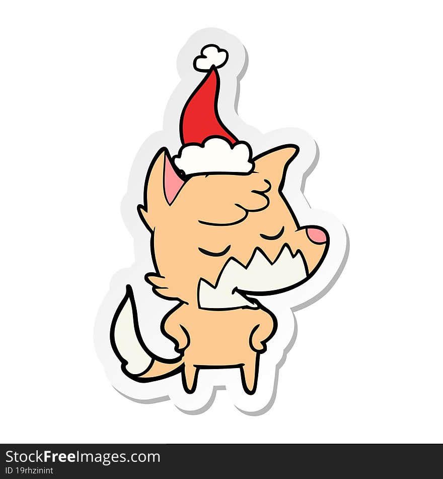 Friendly Sticker Cartoon Of A Fox Wearing Santa Hat