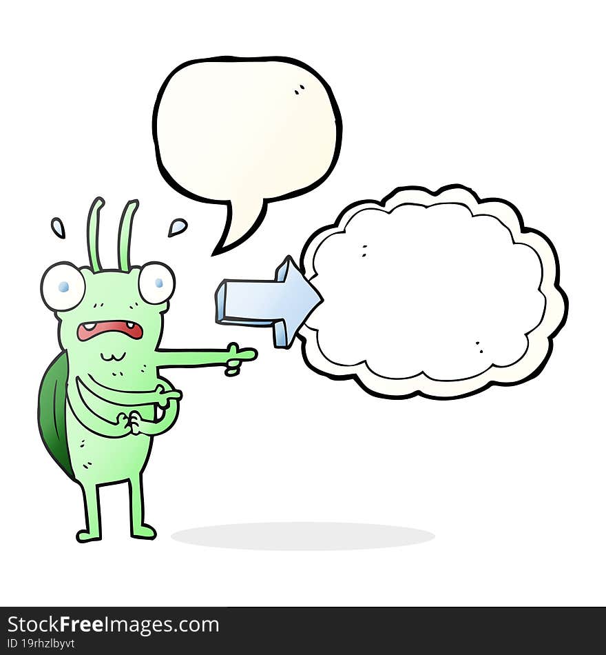 freehand drawn speech bubble cartoon bug pointing